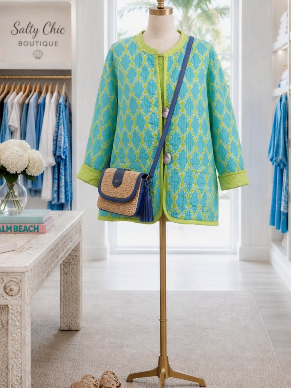 Women’s Quilted Aqua & Lime Patterned Jacket